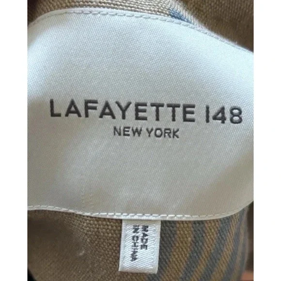 NWOT Lafayette 148 100% Linen Jacket 2XL Blue Khaki Brown $1,498 Leather Straps - Picture 7 of 9